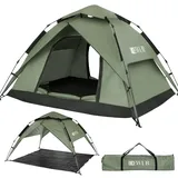 DEWUR Campingzelt 3-4 Personen Wasserdicht Pop Up Kuppelzelt Familie Zelt Strandzelt Pavillonzelt Schattenzelt Sonnen UV-Schutz für Trekking, Camping, Outdoor, Festival (Grün/4 Personen)