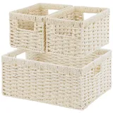 Vagusicc Weidenkorb, 3er-Set Weidenkorb, handgewebte Papierseil-Aufbewahrungskörbe für die Organisation, große Würfel, Aufbewahrungskörbe, Körbe für Regale, kleine Toilettenpapierkörbe, Beige