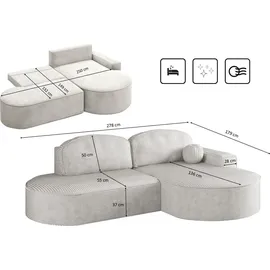 kaiser möbel Ecksofa mit Schlaffunktion und Bettkasten Modena Runden stoff Poso Beige Rechts - Beige