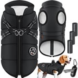 LOVPET LOVPET® Hundejacke Hundemantel mit Geschirr, inkl. 45 Stück Kotbeutel + Spender, Hunde Winterweste gefüttert wasserdicht, Gepolsterte Weste Mit Brustgurt, Reflektoren, D-Ring