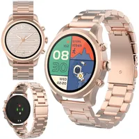 FOREVER Damen Smartwatch Sportband SW-800 Amoled 1,3" 360x360 Bluetooth, Musiksteuerung, Schrittzähler etc. IP68, Fitness-Uhr, Herzfrequenzmesser Gold