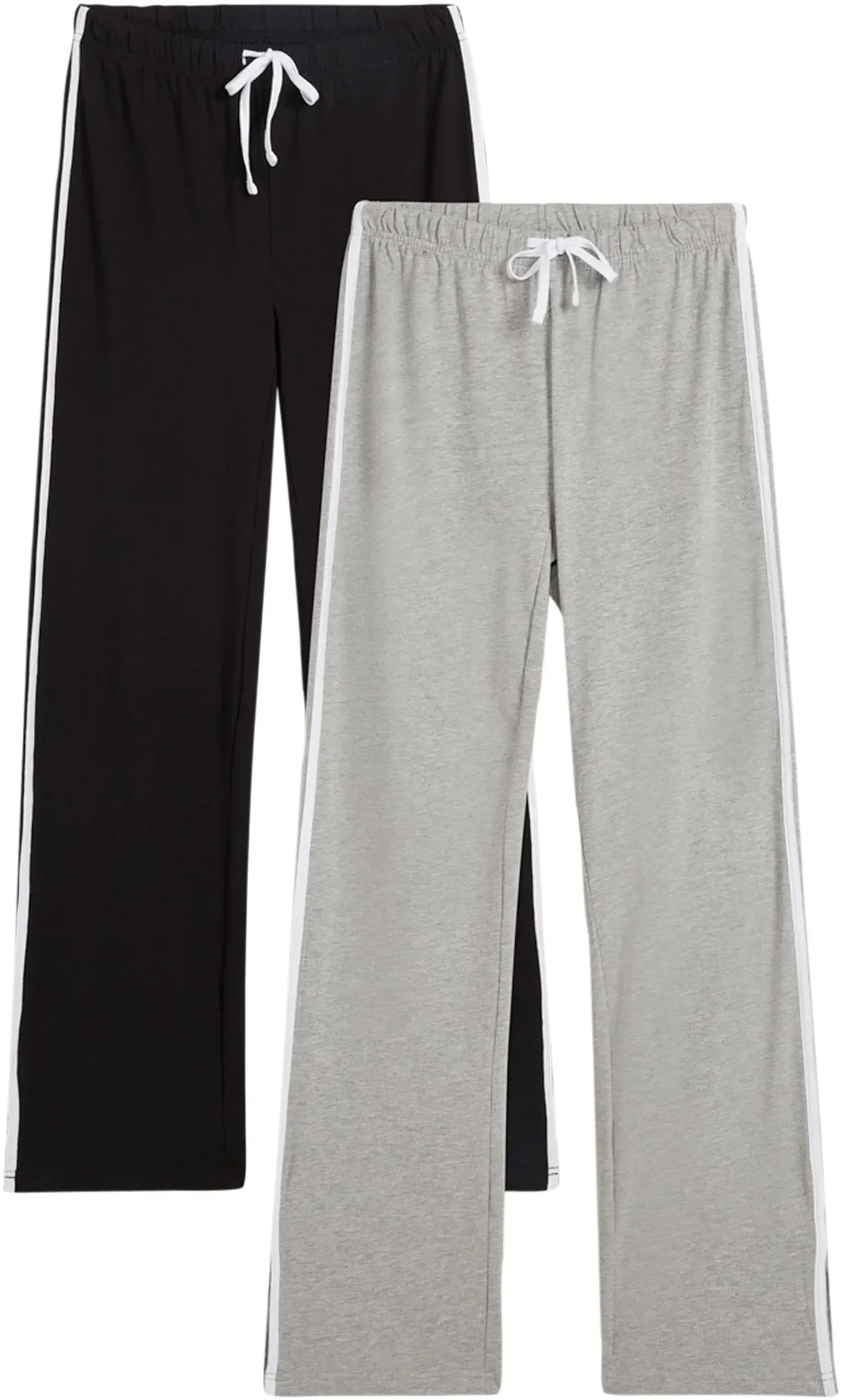 Jerseyhose BONPRIX, Damen, Gr. 48/50 (XL), N-Gr, schwarz (schwarz, hellgrau meliert), Jersey, Obermaterial: 86% Baumwolle, 9% Viskose, 5% Elasthan, kontrastfarbene Details, meliert, unifarben, straight fit lang, Hosen Jerseyhose, Gummizugbund mit Bindeband, kontrastfarbiger Seitenstreifen