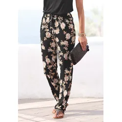 LASCANA Strandhose, mit floralem Alloverdruck und Taschen, elastisch, lockere Passform LASCANA schwarz-orange-bedruckt 52