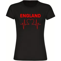 multifanshop Damen T-Shirt - England - Herzschlag - Druck rot - Frauen