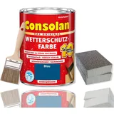 Consolan Wetterschutzfarbe Set 2,5 l Holzfarbe Dauerschutz Deckend mit Zubehör (Blau)