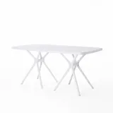 RATTATAN Tisch 158x84 cm aus glasfaserverstärktem Harz, robust, mit Sonnenschirmloch, modernes Design – OLIVER – Weiß