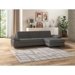 Ecksofa DOMO COLLECTION "Capelo L-Form", grau (dunkelgrau), B:297cm H:84cm T:160cm, 100% Polyester, Sofas, mit Armteilverstellung, wahlweise mit Bettfunktion, Federkern