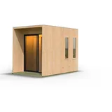 Karibu Design Saunahaus Catalina Blackline mit Vorraum - 73 mm naturbelassen Inkl. Terrasse Ohne Ofen