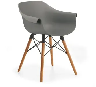 Niehoff Tulip Schalensessel, Sitzschale grey, Gestell Eiche mit Metallstreben
