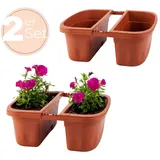 GarPet 2x Blumenkasten Balkongeländer Beidseitig Balkon Blumenkasten Doppelseitig Balkonkasten mit Halterung Geländerkasten mit Wasserspeicher Teracotta 50