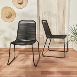 Set mit 2 BRASILIA Gartenstühlen aus Seil, schwarz, stapelbar, draußen