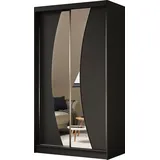 altdecor Kleiderschrank mit Spiegel und Schiebetüren, kugelgelagerte Führungsschienen und Aluminium-Leisten 120 cm Schwarz Holzwerkstoff, 120x216x61 Schlafzimmer, Kleiderschränke