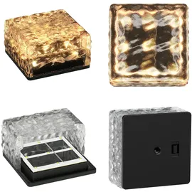ledscom.de LED Solar-Pflasterstein Bodeneinbauleuchte BROSLO für außen, IP67, Glas, eckig, 10 x 10cm, warmweiß