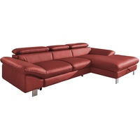 Mivano Ecksofa Driver mit Schlaffunktion und Stauraum / Ledersofa in L-Form mit Recamiere rechts / Inkl. verstellbare Kopfstützen / 266 x 73 x 169 / Kunstleder rot