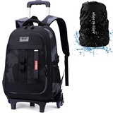 Voici et Voila Rucksack mit Rollen Kinder Jungen Trolley Schulrucksack Schultasche mit Rollen Mädchen Jungen Kinderrucksack Trolley Teens Schwarz Camouflage 32x24x46cm