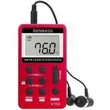 (rot) V112 Mini-tragbares Radio Im Taschenformat, Fm/am, Wiederaufladbarer Mini-walkman, Wecker, 3,5-mm-kopfhöreranschluss, Für Den Outdoor-einsatz, Geeignet Zum Laufen, Wandern Und Campen