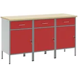 vidaXL Werkbank Werkstattschränke 3 Stk. Rot und Grau Holzwerkstoff Stahl, (3-tlg) rot 55 cm x 150 cm x 85 cm