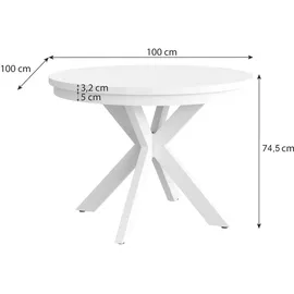 beautysofa Runder Tisch BILBAO Ø 100–180 cm ausziehbar, Metallbeine, Loft-Stil, Farbe: Schwarz/Schwarz - Schwarz