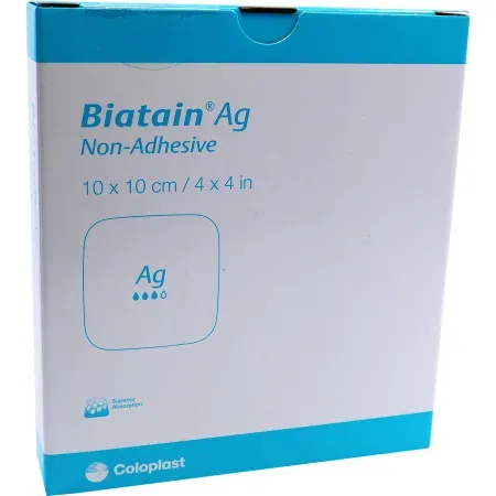 Coloplast Biatain Ag Nicht-Haftender Schaumverband Mit Silber 10x10cm Stück 5 (9622)