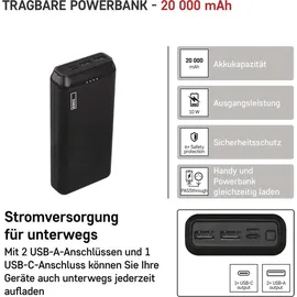 EMOS - ALPHA 10S Powerbank 20 000 mAh - externer Akku mit Passthrough - 2 USB-A-Ausgänge, 1 micro-USB-Eingang - inkl. 2 USB-Datenkabel - auto ON/OFF - für iPhone, iPad, Smartphone, Tablet - schwarz