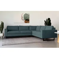 PLACES OF STYLE Ecksofa »Pinto, 250/290 cm, langer Schenkel, XXL, Ottomane«, Cord, Feincord, Luxus-Microfaser Leder und Chenille blau