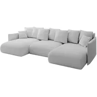 altdecor Wohnlandschaft, mit Schlaffunktion und Bettkasten ONESK-U 317x177x72 Hellgrau Bouclé