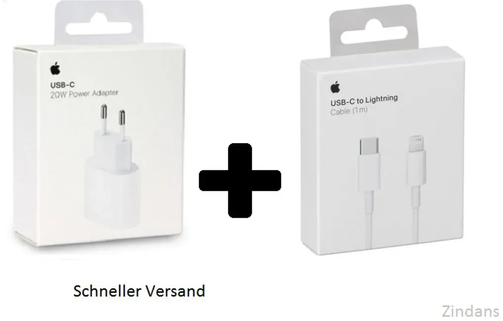 Apple iPhone, iPod, iPad Original Ladegerät - 20W USB-C Power Adapter (Netzteil) + 1m Lightning to USB-C Ladekabel - Originalverpackung