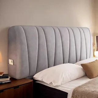 DOSYCOVUR Velours Kopfteilbezug Vollabdeckung Padded Kopfteil Schutzhülle Waschbar Staubschutz Stretch Für Bett Holz Kopfteil King Single Double Kopfteilbezug,Grau,120cm