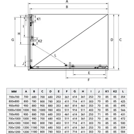Kiamami Valentina Giada Rechteckige Duschkabine 70 x 120 cm grau/silber mattes Glas 6 mm