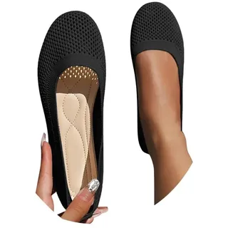 Ballerinas Damen Schwarz Slip On Knit Kleid Dirndl Schuhe Tanzschuhe Runde Zehe Rundkappe Flache Schuhe Superweich Bequem für Spaziergänge Niedriger Keilabsatz Walking Flat Frauen - 41 EU