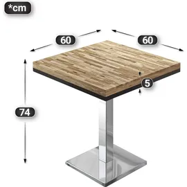 GGM Möbel MM | Bistro Massiv Tisch | Quadratisch | 60 x 60 x 77 cm | Eiche / Edelstahl