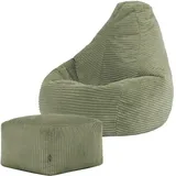 I.C.O.N. Icon Dalton Sitzsack Kinder mit Hocker, Grün, Flauschiger Cord Stoff, Sitzsack Cord mit Füllung, Bequemer Kinder Gaming Sessel, Kuschelsessel, Lese Sessel, Schlafzimmer, Kinderzimmer, Spielzimmer
