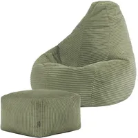 I.C.O.N. Icon Dalton Sitzsack Kinder mit Hocker, Grün, Flauschiger Cord Stoff, Sitzsack Cord mit Füllung, Bequemer Kinder Gaming Sessel, Kuschelsessel, Lese Sessel, Schlafzimmer, Kinderzimmer, Spielzimmer