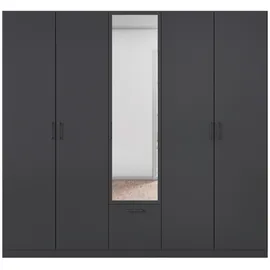 Rauch Möbel BARI Drehtürenschrank 5-türig, Kleiderschrank Grau-Metallic, 1 Schublade, mit Spiegel, 226x210x54cm