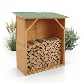 MuCoLa Kaminholzregal XXL Holz 119 x 61 x 155 cm mit Wetterschutz Braun