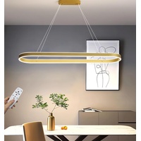 100cm Dimmbare LED Pendelleuchte Gold Moderne Esstisch Hängeleuchte 88W Oval Kronleuchter mit Fernbedienung höhenverstellbar Hänge lampe für büro esszimmer Arbeitszimmer Wohnzimmer Küche leuchte