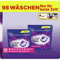 Lenor Waschmittel Pods All-in-1, Color Waschmittel, 98 Waschladungen (2 x 49) Frischer Wäscheduft und Farbschutz, Amethyst Blütentraum