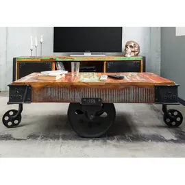 MASSIVMOEBEL24.DE Couchtisch mehrfarbig Altholz 120 x 60 x 43 cm