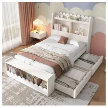 XDeer Kinderbett Einzelbett 90 x 190 cm Holz weiß