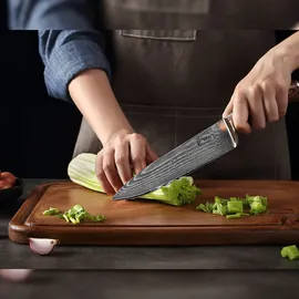 OLEIO Wakoli EDIB Damast Chefmesser 20 cm Klinge – Scharf & ausbalanciert – Damastmesser mit Pakkaholzgriff in Geschenkbox – Küchenmesser für Profi- & Hobbyköche