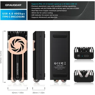 GRAUGEAR G-M2U4-40G-F M.2 Festplattengehäuse, Schwarz