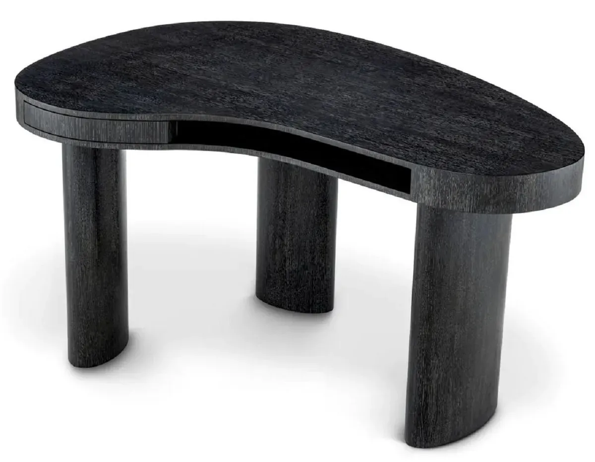 Casa Padrino Luxus Schreibtisch Schwarzgrau 145 x 91 x H. 78,5 cm - Gebogener Bürotisch mit Schublade - Computertisch - Büro Möbel - Luxus Möbel - Luxus Einrichtung - Luxus Qualität