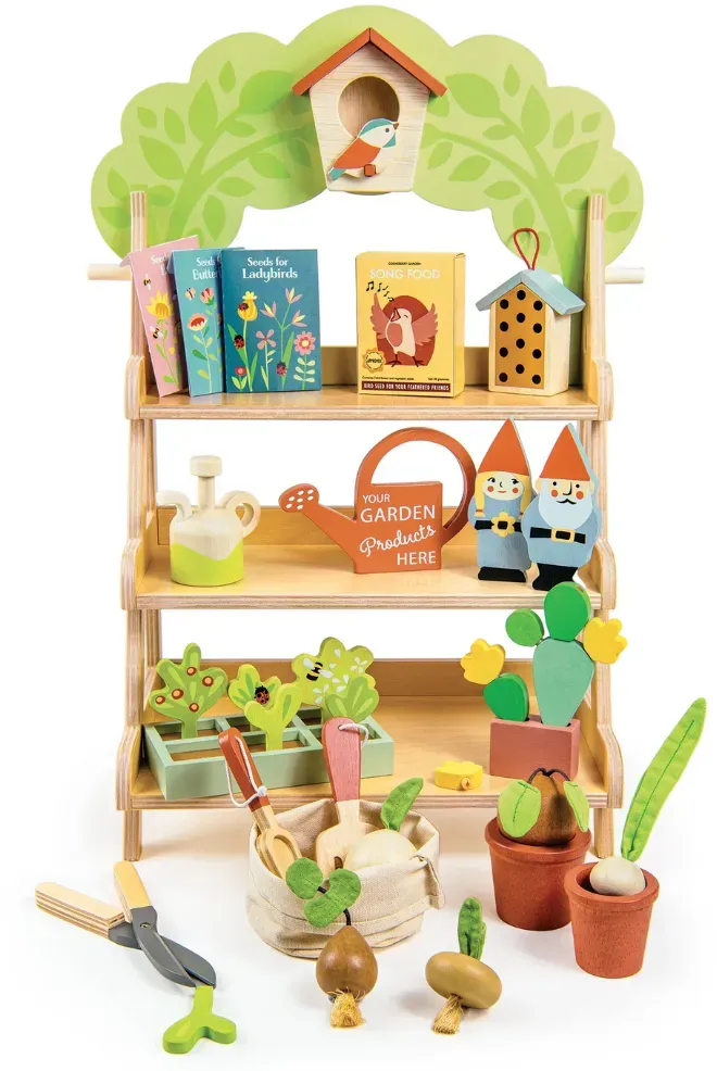 Holzspielzeug Gartenladen für Kinder aus Naturholz, Handarbeit - Tender Leaf Der kleine Gartenladen - Rollenspiel, Lernspielzeug