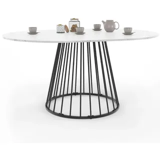 IDMarket - Yuna Esstisch, ausziehbar, rund, 4-8 Personen, Platte mit Marmoreffekt, Alaska und Schwarz, 110 – 150 cm