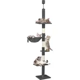 Springos® Kratzbaum Katzenkratzer Liegemulde deckenhoch höhenverstellbar 240 cm - 265 cm - Dunkelgrau/Creme