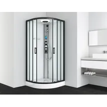 SANOTECHNIK Austin Komplettdusche mit Schiebetür 90 x 215 cm schwarz Sicherheitsglas