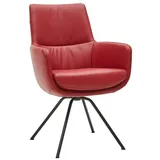 Dieter Knoll Armlehnstuhl, Schwarz, Dunkelrot, Metall, Leder, Semi-Anilinleder, Rundrohr, 60x90x61 cm, Beinauswahl, Lederauswahl, Typenauswahl, Sitzfläche 360° drehbar, Esszimmer, Stühle, Esszimmerstühle, Armlehnenstühle