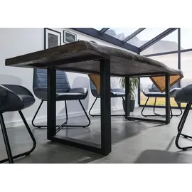 MASSIVMOEBEL24.DE MASSIVMOEBEL24 Baumtisch Mango 200x100x77 grau lackiert / U-Beine anthrazit matt FREEFORM 5 - Grau