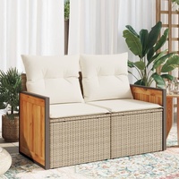 vidaXL Gartensofa mit Kissen 2-Sitzer Beige Poly Rattan