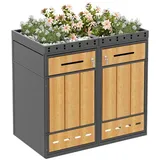 SOFTWEARY Mülltonnenbox Mülltonnenunterstand mit Hochbeet (abschließbare Müllbox, Mülltonnenverkleidung), für 2 Tonnen 120 oder 240 Liter, dunkelgrau grau 132 cm x 124 cm x 80 cm